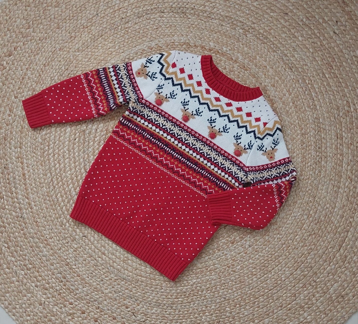 Sweter świąteczny F&F Czerwony Renifery piękny aplikacje 3d