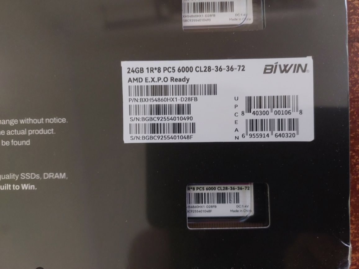 DDR5 48GB(2x24GB) 6000MHz, CL28