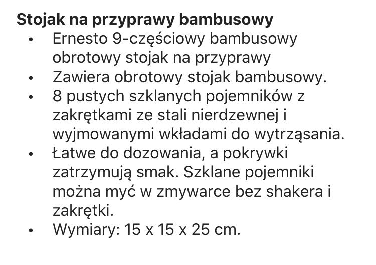 Stojak 8 szt na przyprawy obrotowy Ernesto bambusowy