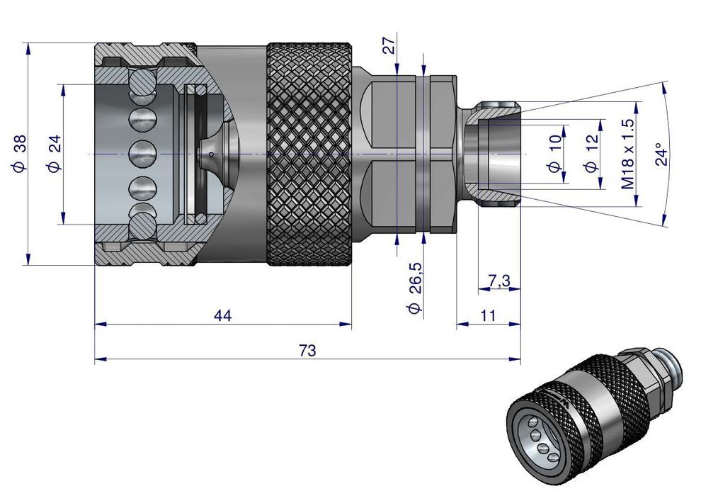 Szybkozłącze hydrauliczne gniazdo z eliminatorem ciśnienia M18x1.5