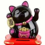 Japoński Kot Maneki-Neko Chiński Kot Szczęścia 7,5cm CZARNY solarny CU