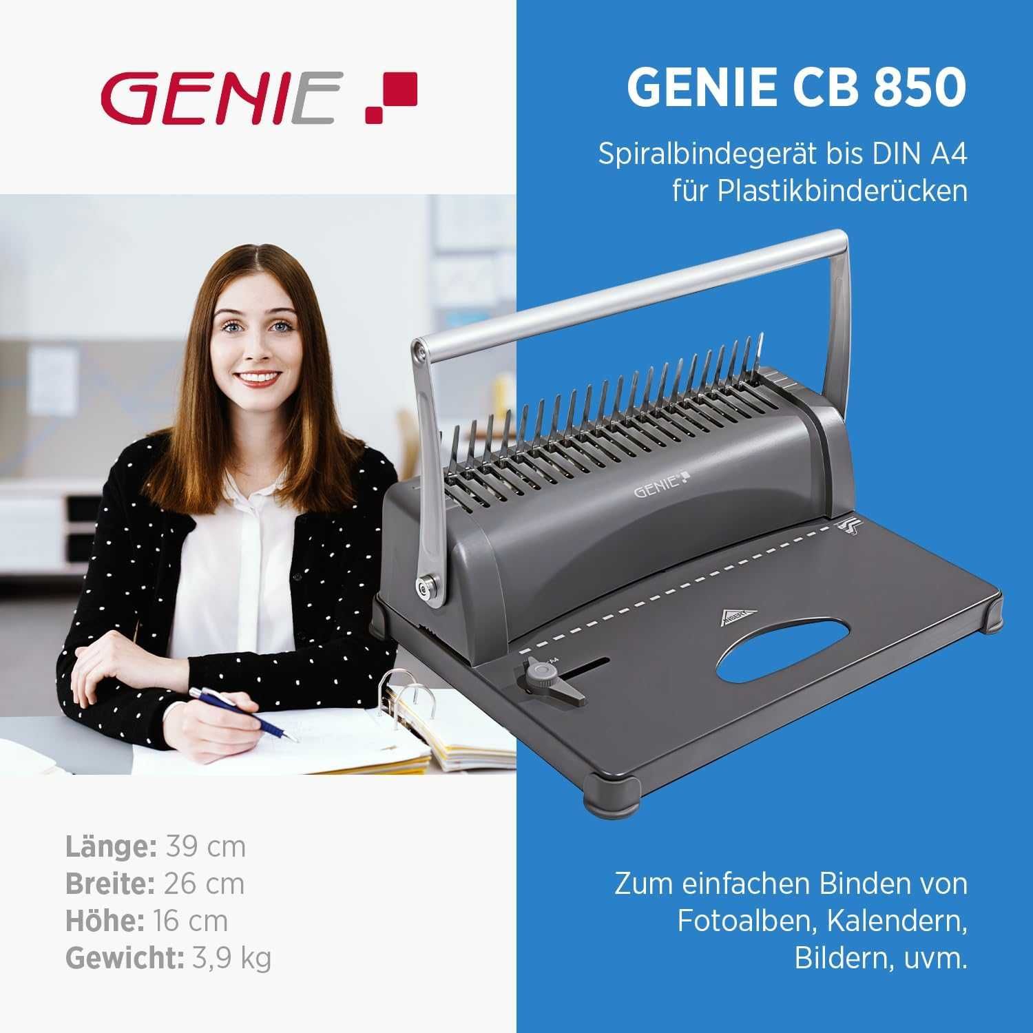 Genie Cb 850 Bindownica Spiralowa Biurowa Do Dokumentów A4 350 Kartek