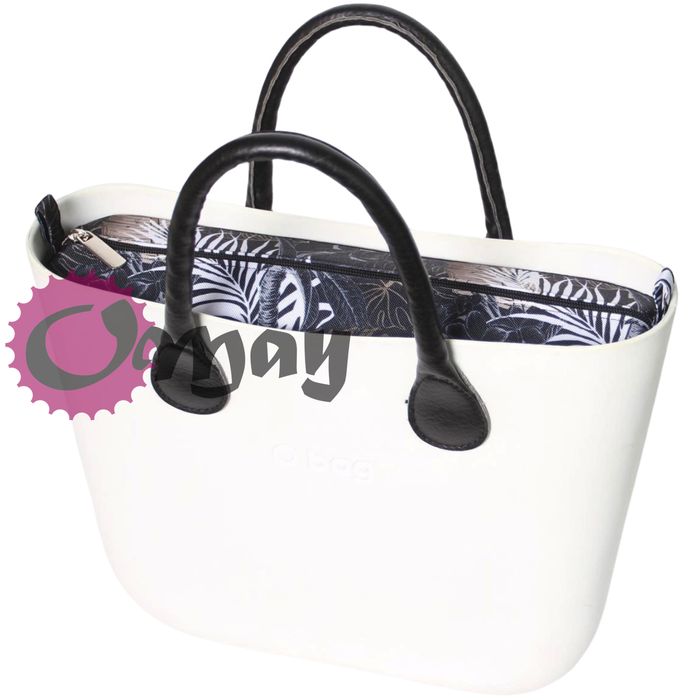 Czarny organizer OBAG MINI kwiaty liście beż szary 2 kieszenie OMAY