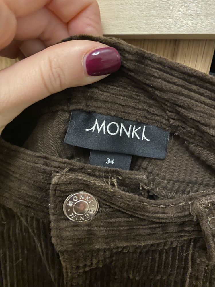 Spódnica Monki XS 34 sztruksowa mini retro brązowa