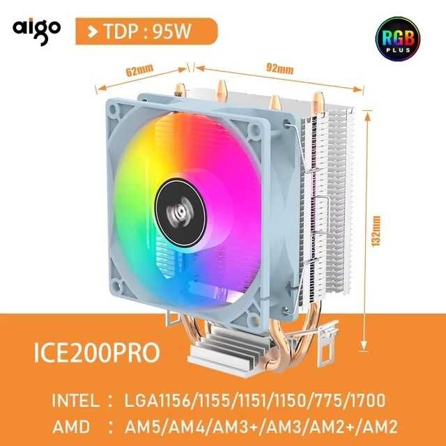 Chłodzenie procesora CPU AIGO ICE 200 PRO RGB, 95W TDP, 2x Heatpipe