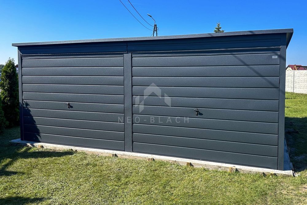 Garaż Blaszany 6X4,5M - 2X Brama - Antracyt Dach Spad W Tył Nb145