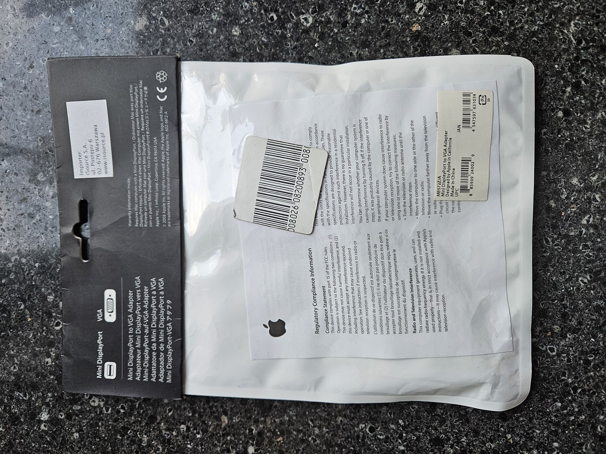 Apple Mini DisplayPort to VGA Adapter. Oryginał apple