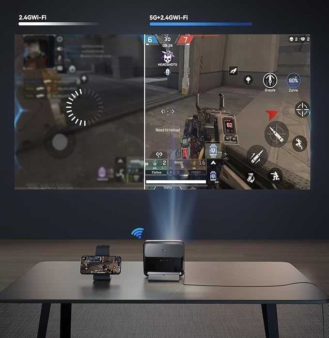 POLOCSH P7 Mini Projektor 1500 ANSI 1080P FHD 4K WIFI6 BT Kino Domowe