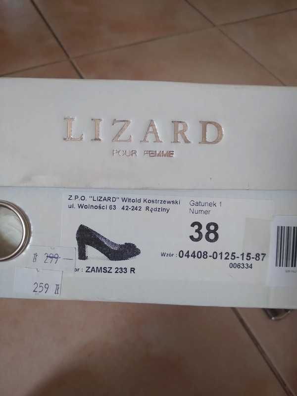 Buty na obcasie eleganckie Lizard polskie zamsz skórzane