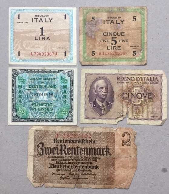 Waluta okupacyjna - Włochy, Niemcy - 5 szt.