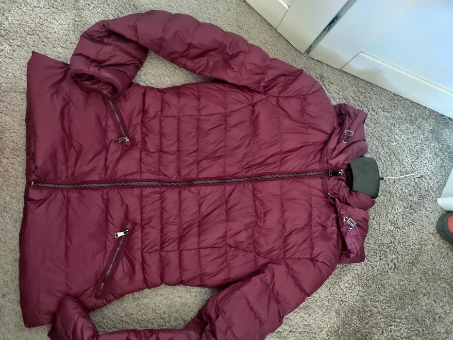 Burgundowa kurtka Massimo Dutti puch naturalny puchowa S burgund