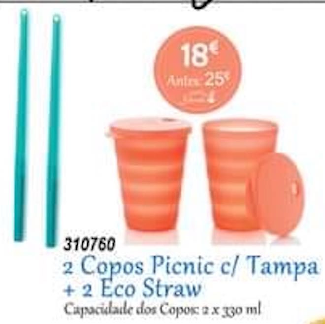 2 Copos + 2 Palhas Recicláveis Tupperware