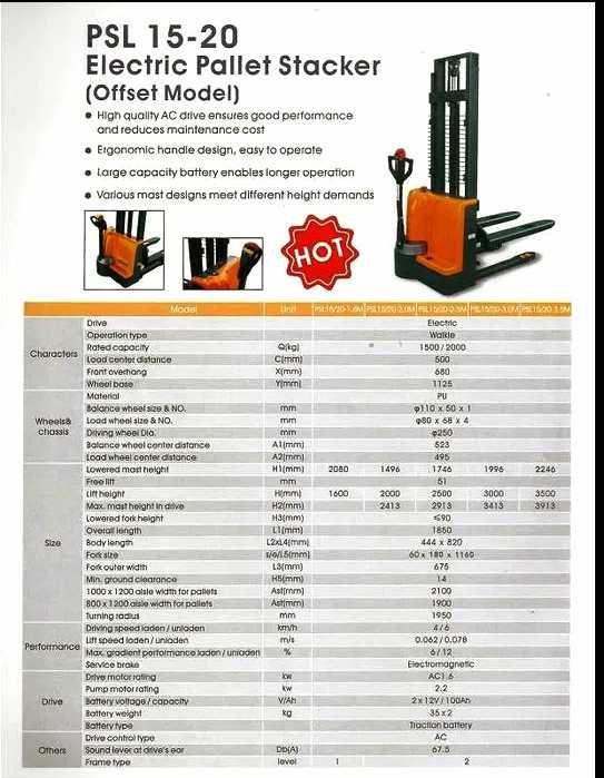 Stacker elétrico  PSL 15/20 -- 1.500 Kgs. 3,00 mts