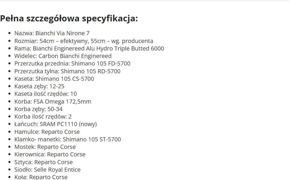 Rower szosowy Bianchi Shimano 105 rozmiar 55