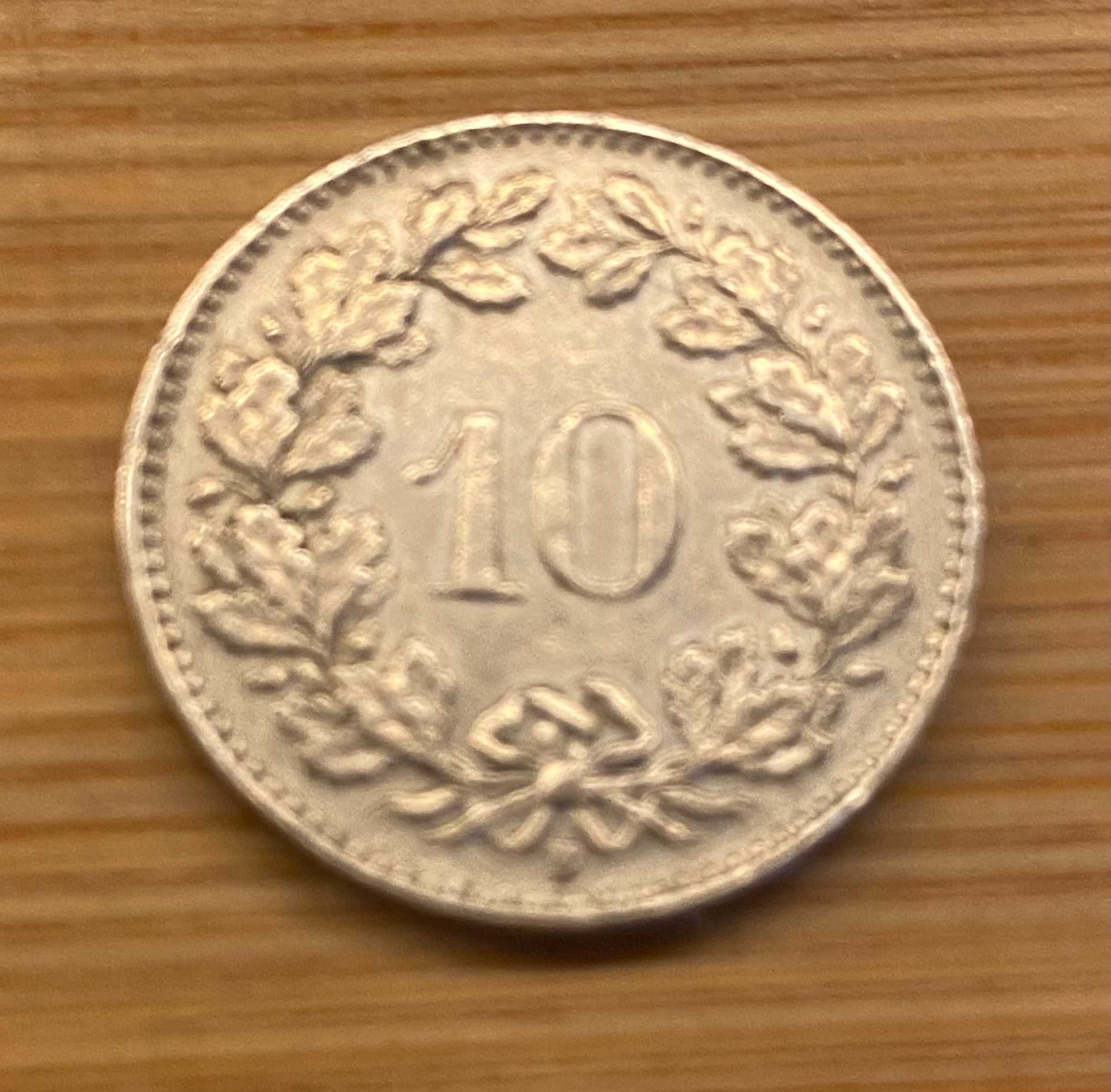 1962 Moeda suíça de 10 rappen