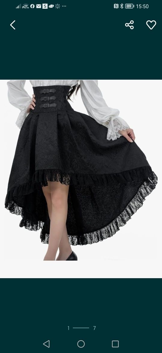 Czarna spódnica gotycka wiktoriańska piracka steampunkowa. Doskonała n