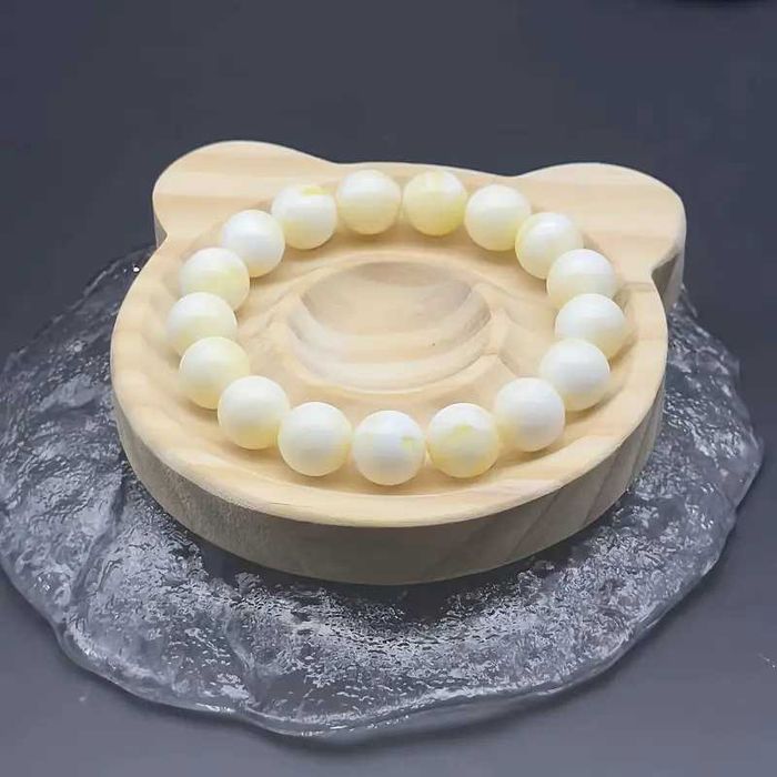 Piękna bransoletka z naturalnego biało-biało-miodowego bursztynu 12 mm