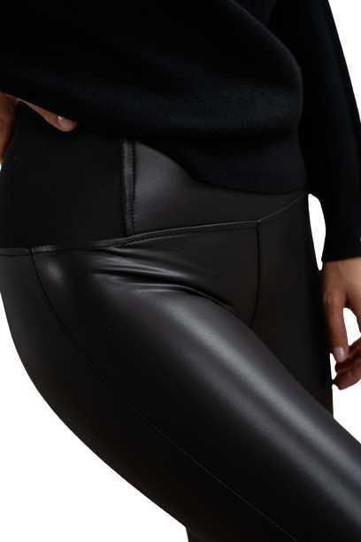 Legginsy push-up z wysokim stanem ekoskóra premium czarne r. XL