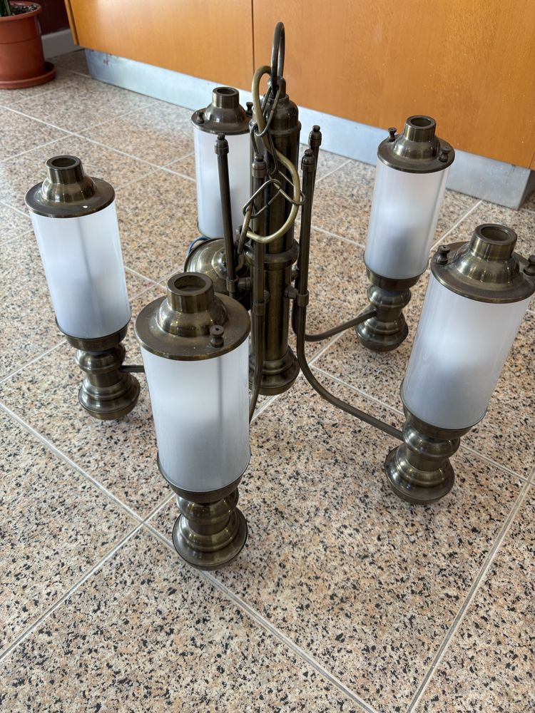 Candeeiro de Tecto Vintage em Latão com 6 Braços