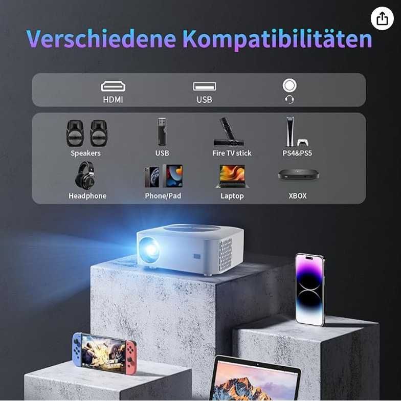 Sainellor Projektor 4K Android 12.0 GB RAM 32 GB ROM, WiFi 6,BT 5.0,4K