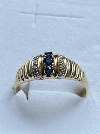 Pierscionek złoto 14K/ 585 Blu Saphire& Diamenty