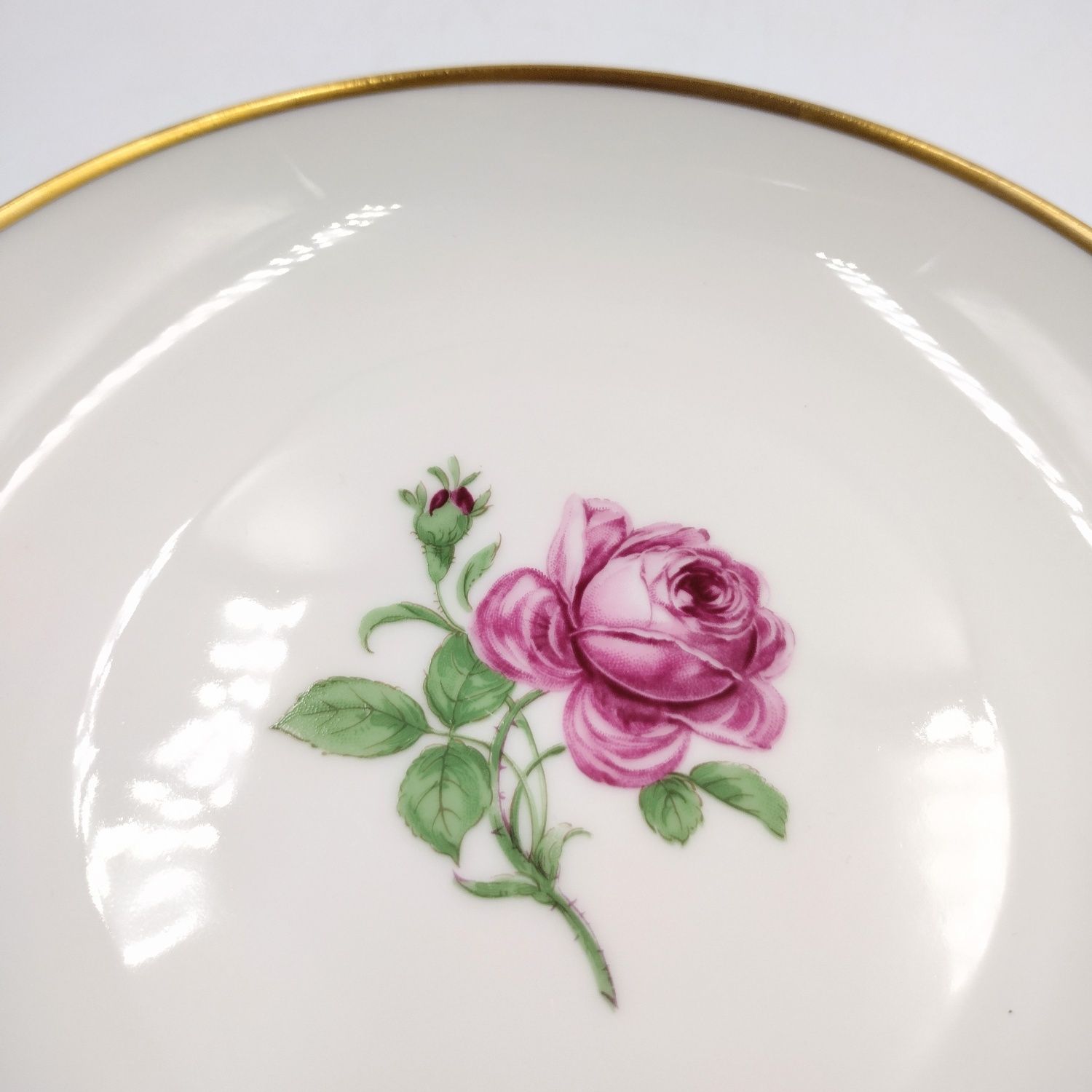 Porcelana misa talerz Furstenberg róża złocony biała niska klasyczna
