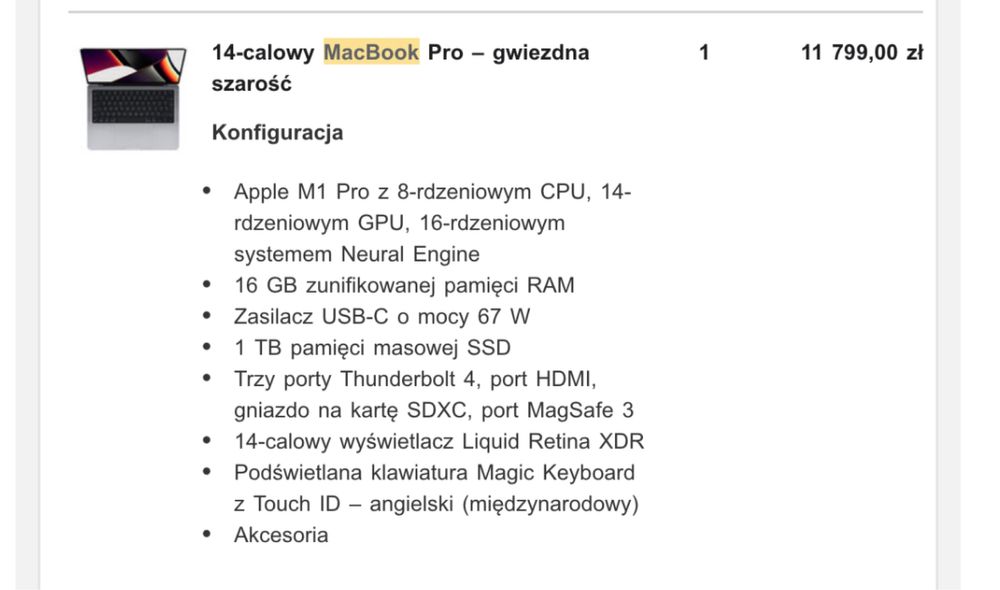 MacBook Pro | M1 | 1TB | Gwarancja