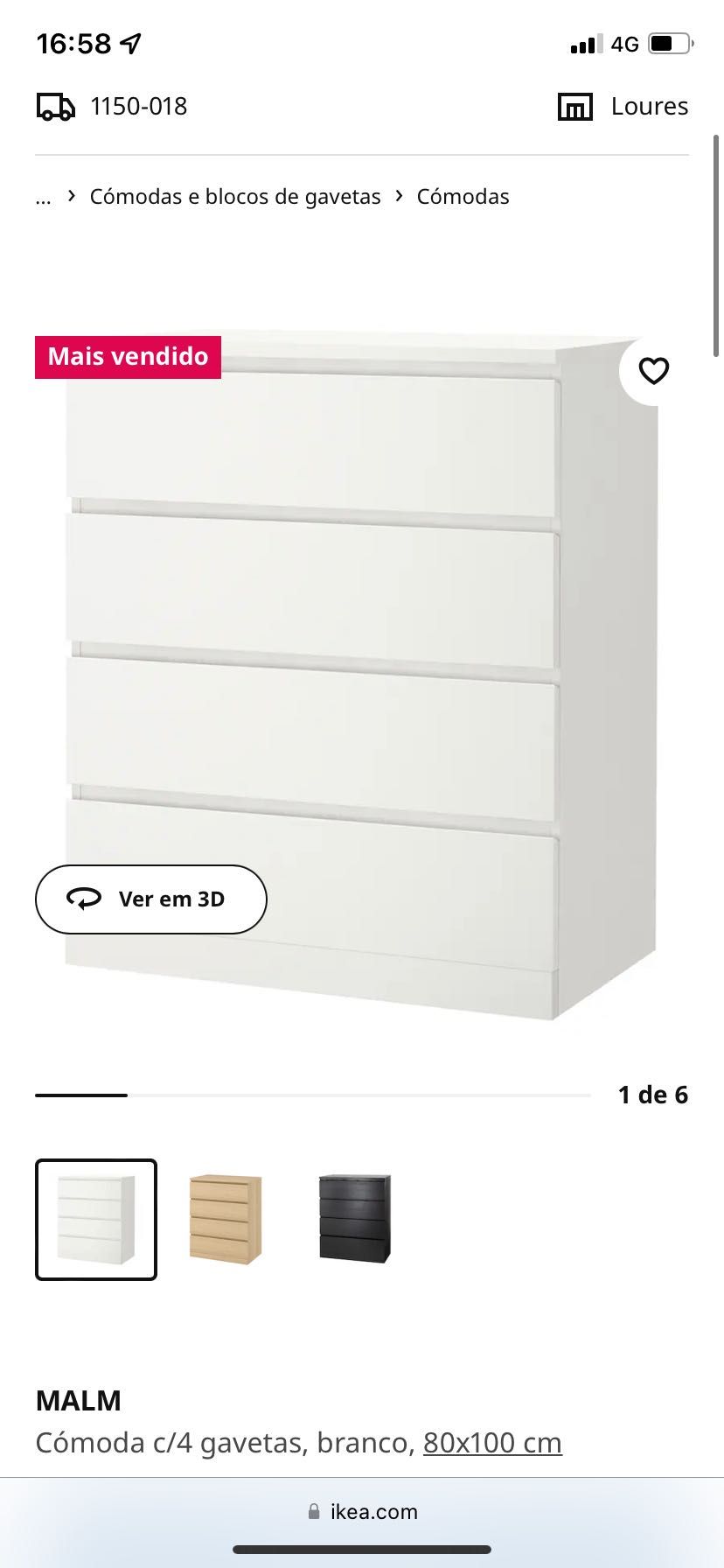 Malm cómoda com 4 gavetas IKEA