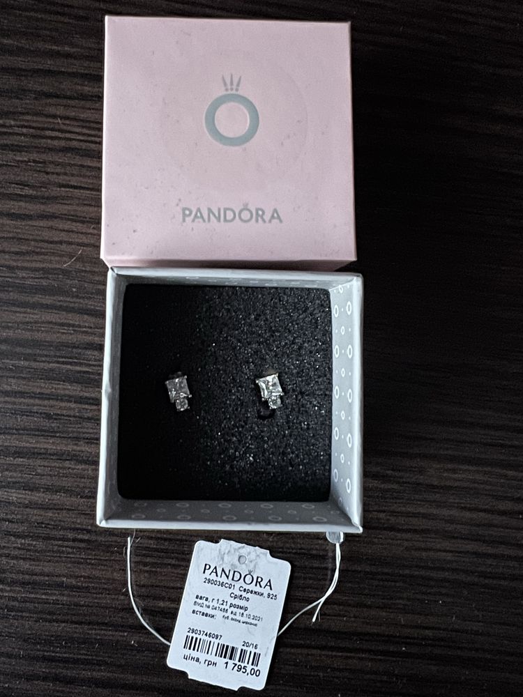 Сережки пусети pandora оригінал