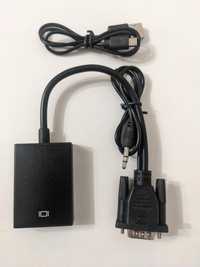 Конвертор VGA to HDTV Adapter + Audio, Black, Full HD 1080P, Blister