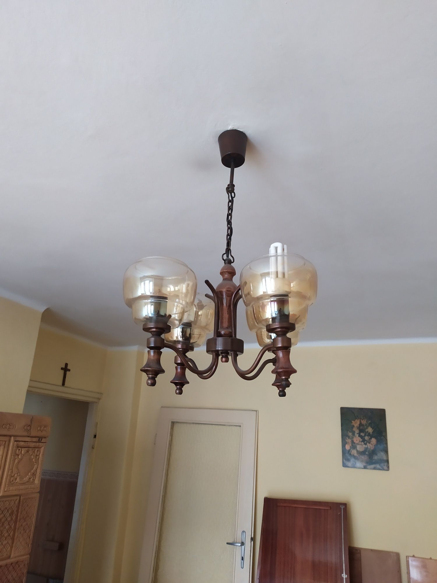 Lampa sufitowa drewno i szko