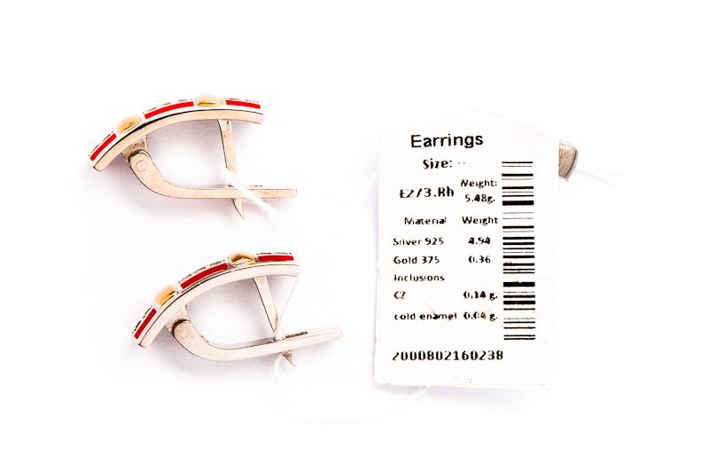 Amarantowe Srebrno Złote Kolczyki - 5,48g - EMALIA - KRAKÓW