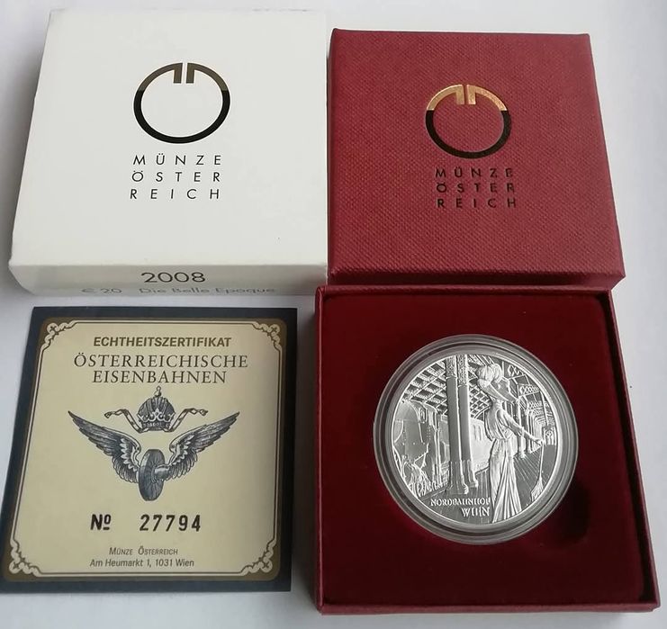 Австрія 20 євро 2008 р. СРІБЛО. ПРУФ. Віденський північний вокзал