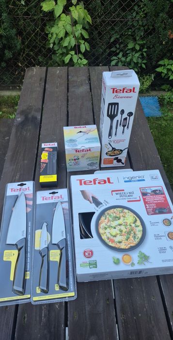 Tefal ingenio bienvenue noże ostrzałka patelnie wymienna raczka