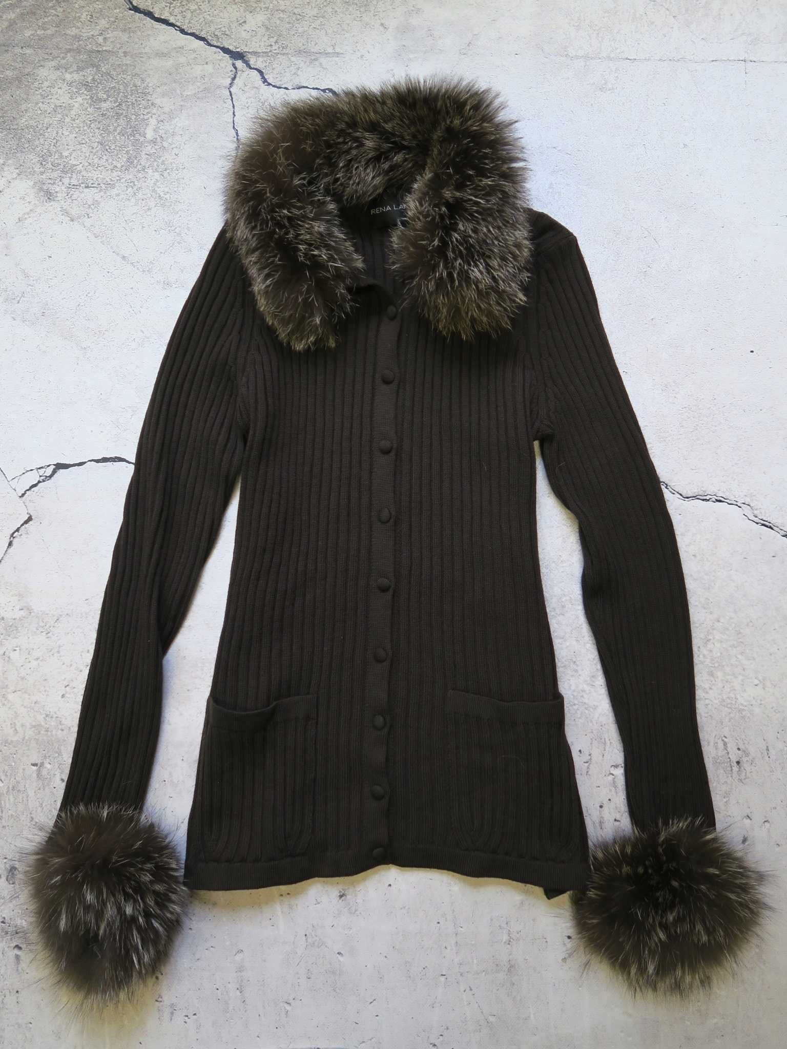 Rena Lange wełniany sweter z lisem kardigan L/XL kaszmir kaszmirowy