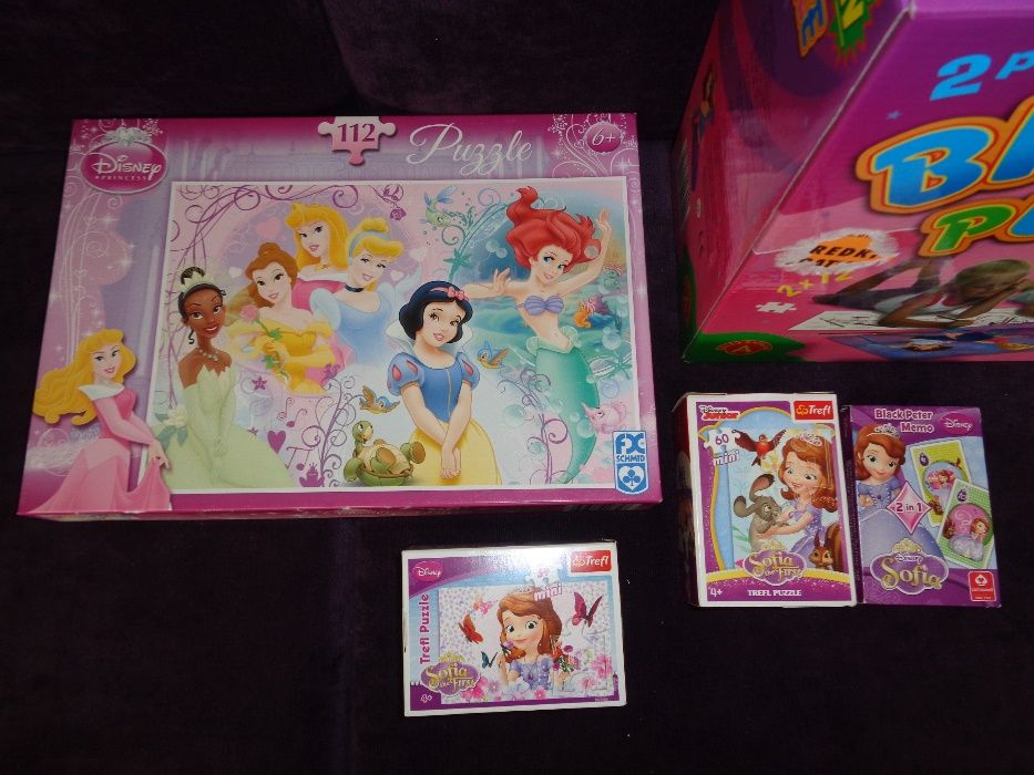 zestaw Disney Księżniczki puzzle karty piotruś Sofia TREFL 4+ i gratis