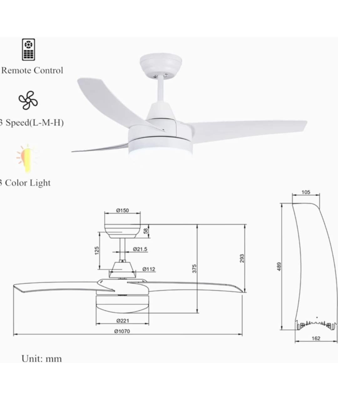 Wentylator sufitowy z oświetleniem CJOY 107 cm