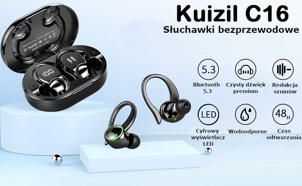 Bezprzewodowe douszne słuchawki Bluetooth 5.3, IP7