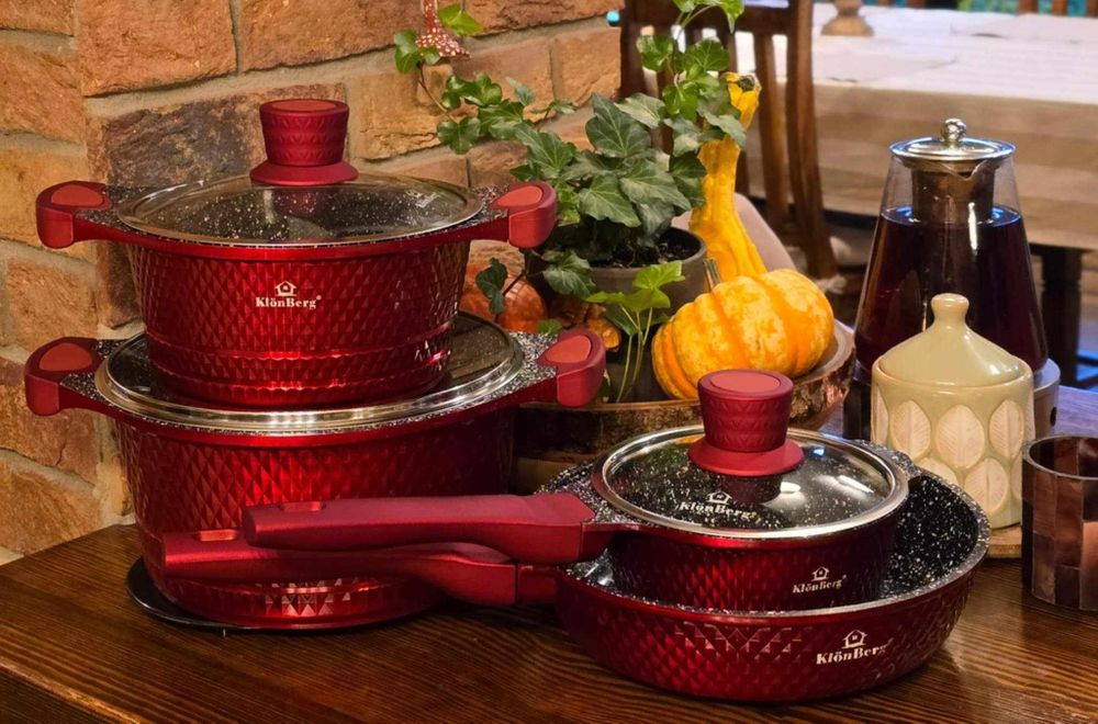 Garnki lakierowane modern czerwone