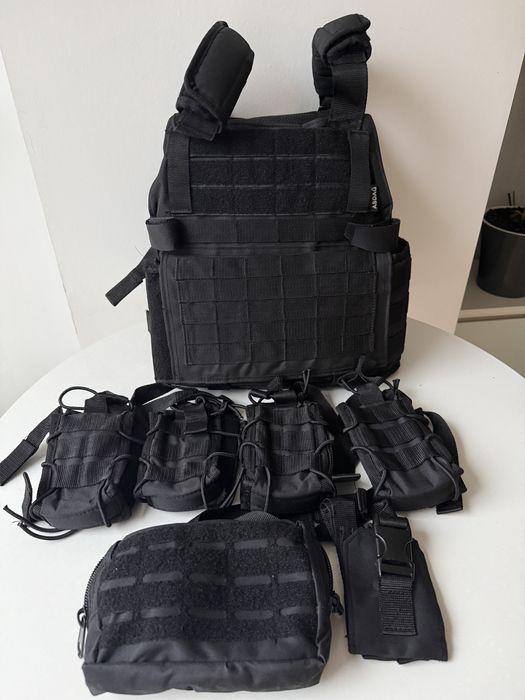 Плитоноска чорна + комплект підсумків | Під плити 25×30