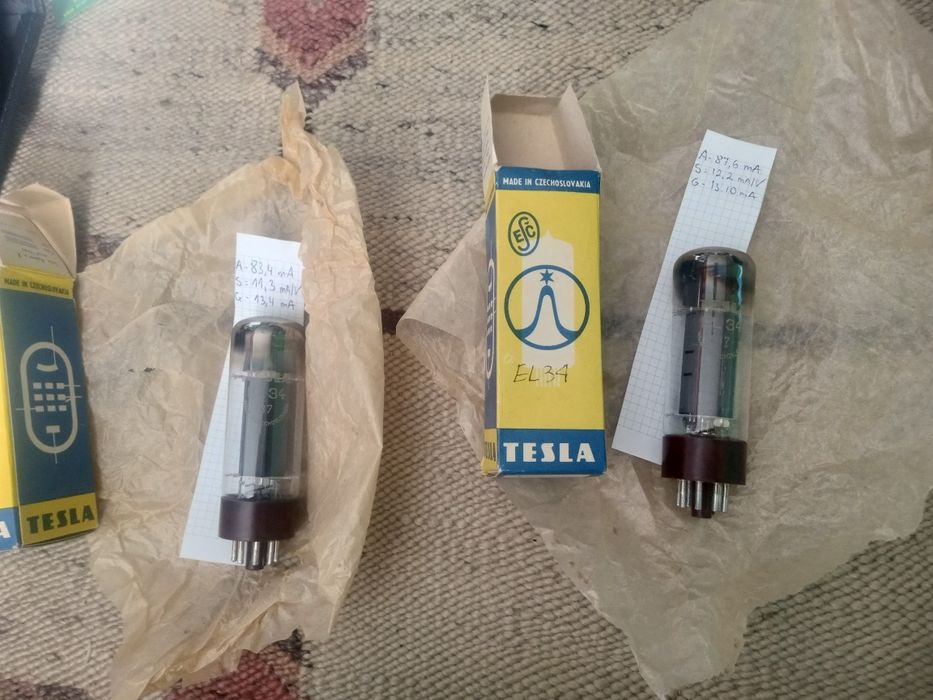 Dopasowana para lamp elektronowych Tesla el34