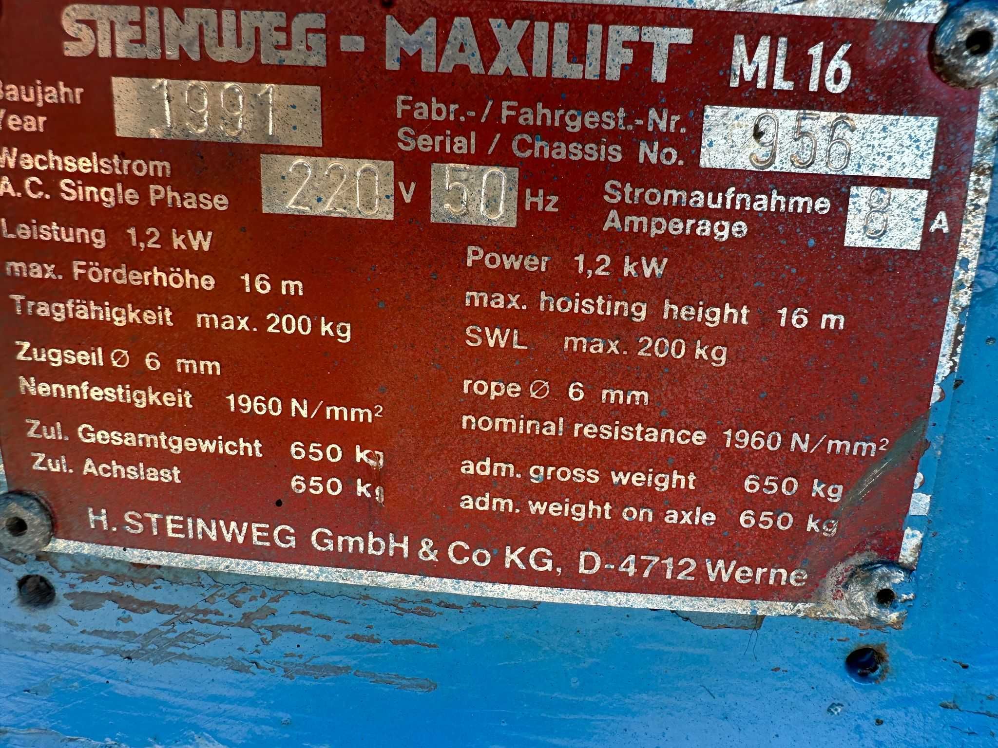 Winda drabina dekarska Steinweg ML-16m elektrycz 230V wciągarka wyciąg