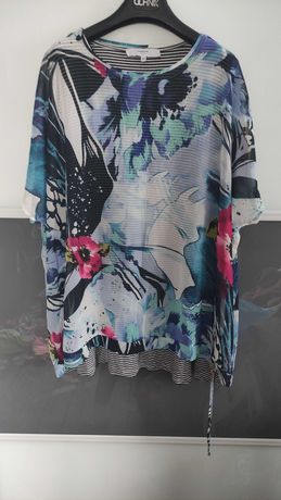 Kolorowa, letnia, dwuwarstwowa bluzka plus size, rozmiar 48