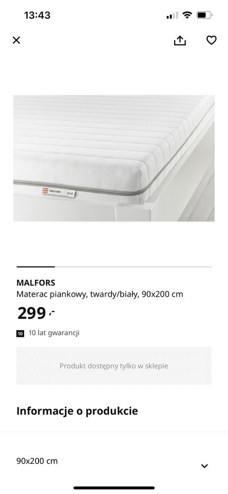 Łóżko na antresoli Ikea Svarta wraz z materacem