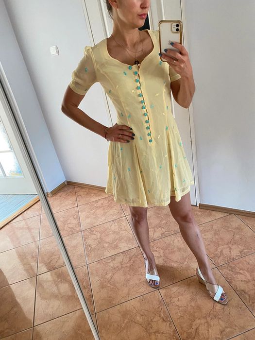 Nishe mgiełka tiulowa żółta kanarkowa szyfon tiul 36 S na lato wesele