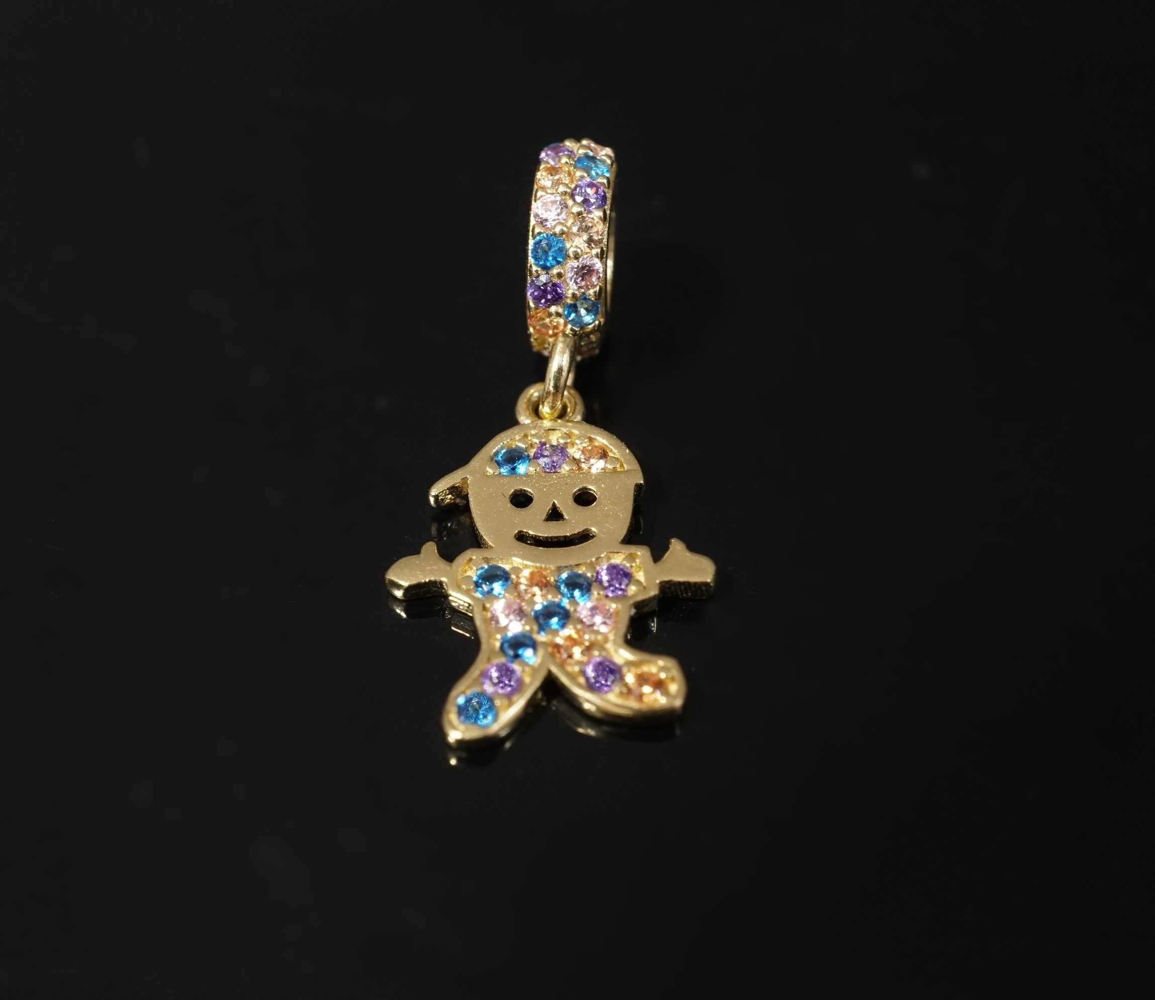 Złoto 585 - złota zawieszka beads, charms Ludzik