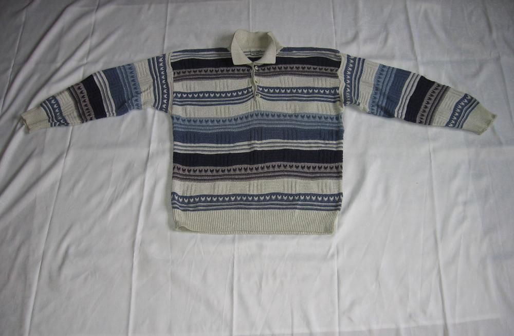 Swetr Męski XL paski, niebieski biały guziki