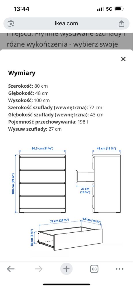 Komoda Ikea Malm 4 szuflady