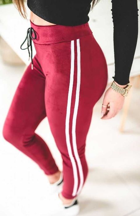 Spodnie damskie welurowe dresowe z lampasami od S do 6XL