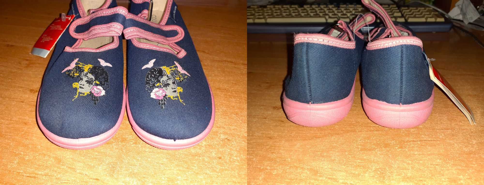 Мокасины на липучках для девочки: сине-розовые, текстильные. 33 размер